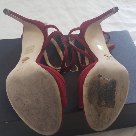 In box deep red suede sandal heels sz 38.5 - Picture 8 of 8